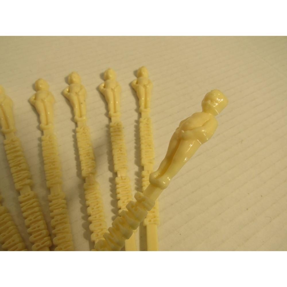 Vintage Roaring Twenties Nude Figural Plastic Swizzle Sticks Cream Set of 8 6in